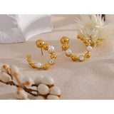 Stainless Steel U Shape Stud Earrings Pearls Zircon Jewelry
