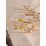 Stainless Steel U Shape Stud Earrings Pearls Zircon Jewelry