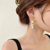 Metal Bell Orchids Pearl Pendant Earrings European American Style