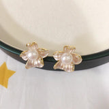Vintage Begonia Flower Stud Earrings Natural Pearl 925 Silver Ear Jewelry
