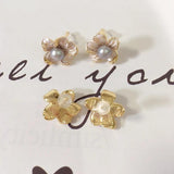 Vintage Begonia Flower Stud Earrings Natural Pearl 925 Silver Ear Jewelry