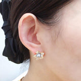 Vintage Begonia Flower Stud Earrings Natural Pearl 925 Silver Ear Jewelry