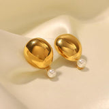 Vintage Pearl Earrings Geometric Stainless Steel 18k Plated Jewelry Gift
