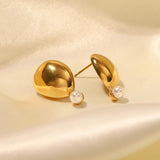 Vintage Pearl Earrings Geometric Stainless Steel 18k Plated Jewelry Gift