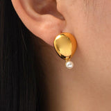 Vintage Pearl Earrings Geometric Stainless Steel 18k Plated Jewelry Gift