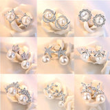 925 Silver Needle Earrings Zircon Crystal Simulated-pearl Brincos