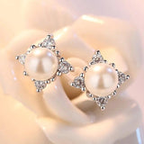 925 Silver Needle Earrings Zircon Crystal Simulated-pearl Brincos