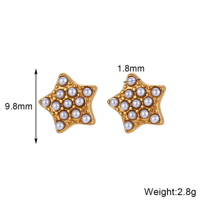 Pearl Filled Pentangram Stud Earrings Girl's Stainless Steel