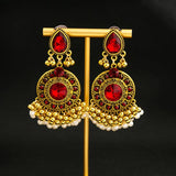 Rose Red Crystal Flower Earrings Ethnic Vintage Pearl Tassel Earrings