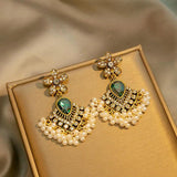 Rose Red Crystal Flower Earrings Ethnic Vintage Pearl Tassel Earrings