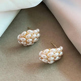 French Oval Pearl Droplet Metal Earrings for Women's Party