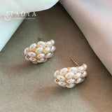 French Oval Pearl Droplet Metal Earrings for Women's Party
