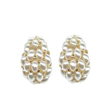 French Oval Pearl Droplet Metal Earrings for Women's Party