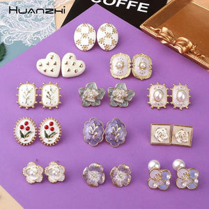 Retro Pearl Flower Irregular Geometric Heart Dripping Glaze Stud Earrings