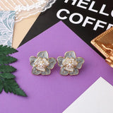 Retro Pearl Flower Irregular Geometric Heart Dripping Glaze Stud Earrings