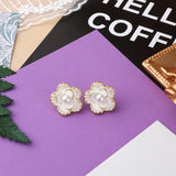 Retro Pearl Flower Irregular Geometric Heart Dripping Glaze Stud Earrings