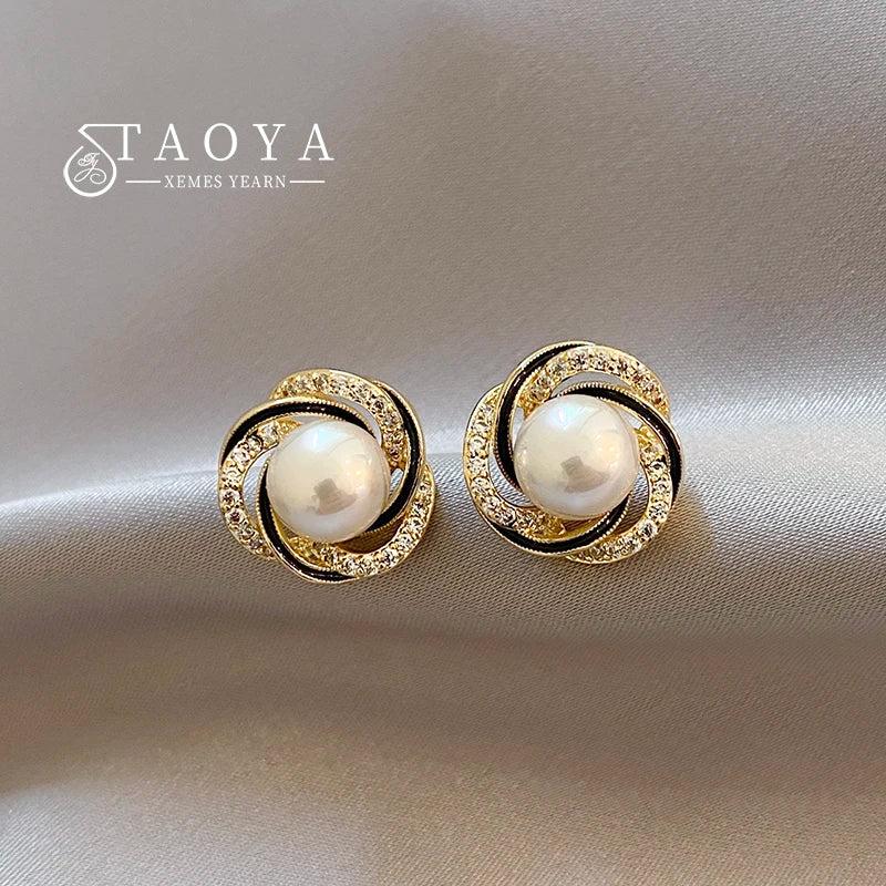 Spiral Bird's Nest Pearl Stud Earrings for Girls and Women