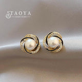 Spiral Bird's Nest Pearl Stud Earrings for Girls and Women
