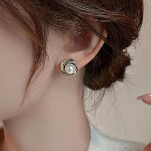 Spiral Bird's Nest Pearl Stud Earrings for Girls and Women