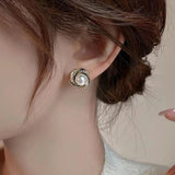 Spiral Bird's Nest Pearl Stud Earrings for Girls and Women