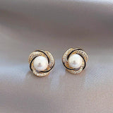 Spiral Bird's Nest Pearl Stud Earrings for Girls and Women