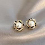 Spiral Bird's Nest Pearl Stud Earrings for Girls and Women