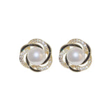 Spiral Bird's Nest Pearl Stud Earrings for Girls and Women