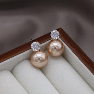 French Jewelry 14K Plated Zircon Pearl Earrings for Women