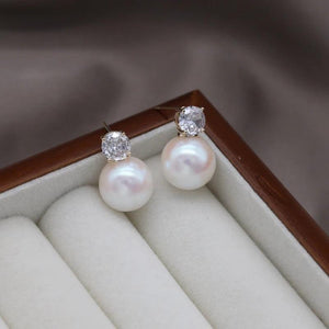 French Jewelry 14K Plated Zircon Pearl Earrings for Women