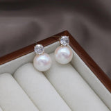 French Jewelry 14K Plated Zircon Pearl Earrings for Women