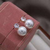French Jewelry 14K Plated Zircon Pearl Earrings for Women