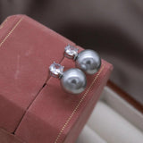 French Jewelry 14K Plated Zircon Pearl Earrings for Women