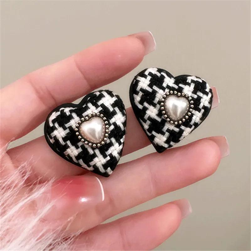Vintage Heart Pearl Earrings Lattice Jewelry Earings