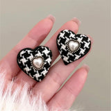 Vintage Heart Pearl Earrings Lattice Jewelry Earings