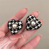 Vintage Heart Pearl Earrings Lattice Jewelry Earings