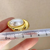 Irregular Metallic Earrings Oval Pearl Design for Women