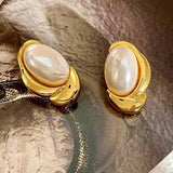 Irregular Metallic Earrings Oval Pearl Design for Women