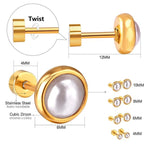 Vintage Pearl Stud Earrings Stainless Steel Jewelry 4-10mm
