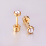 Vintage Pearl Stud Earrings Stainless Steel Jewelry 4-10mm