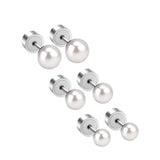 3Pairs Silver Pearl Stud Earrings Stainless Steel No Fade Jewelry
