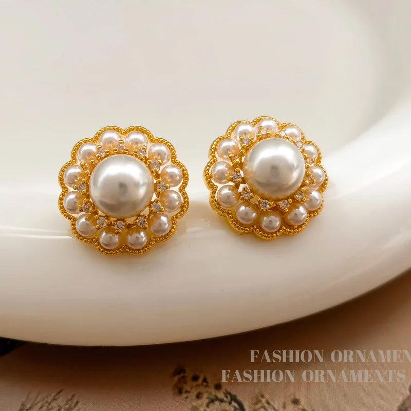 Vintage Simulated Pearl Earrings 925 Silver Needle Wedding