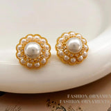 Vintage Simulated Pearl Earrings 925 Silver Needle Wedding
