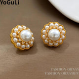 Vintage Simulated Pearl Earrings 925 Silver Needle Wedding