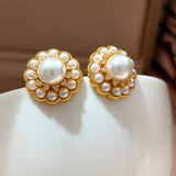 Vintage Simulated Pearl Earrings 925 Silver Needle Wedding