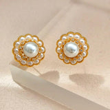 Vintage Simulated Pearl Earrings 925 Silver Needle Wedding