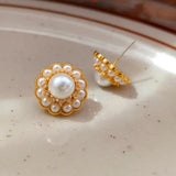 Vintage Simulated Pearl Earrings 925 Silver Needle Wedding