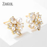 Flower Shape Pearl Stud Earrings for Women