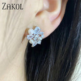 Flower Shape Pearl Stud Earrings for Women