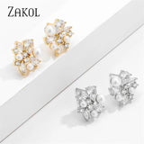 Flower Shape Pearl Stud Earrings for Women