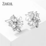 Flower Shape Pearl Stud Earrings for Women